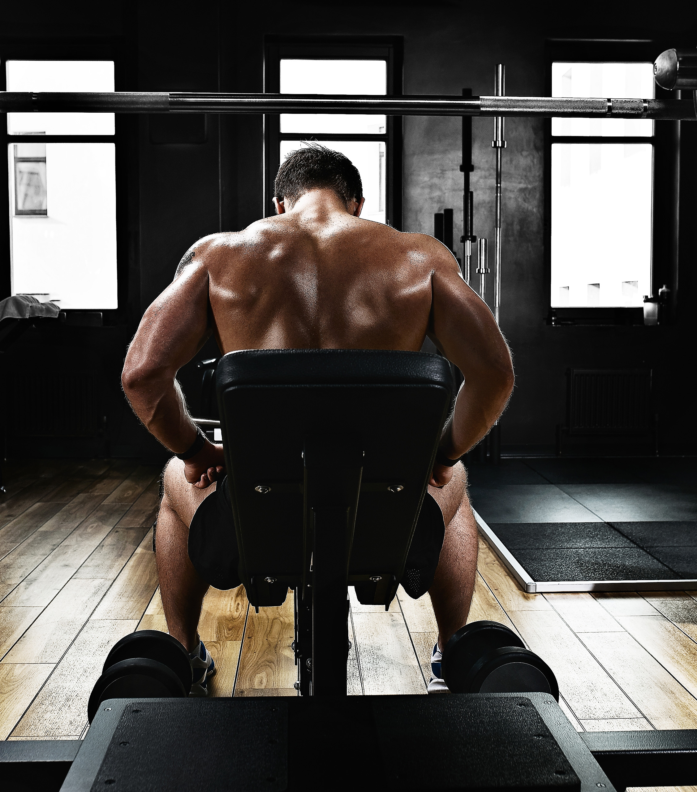 Muscular Guy Resting After Bench During His Workout