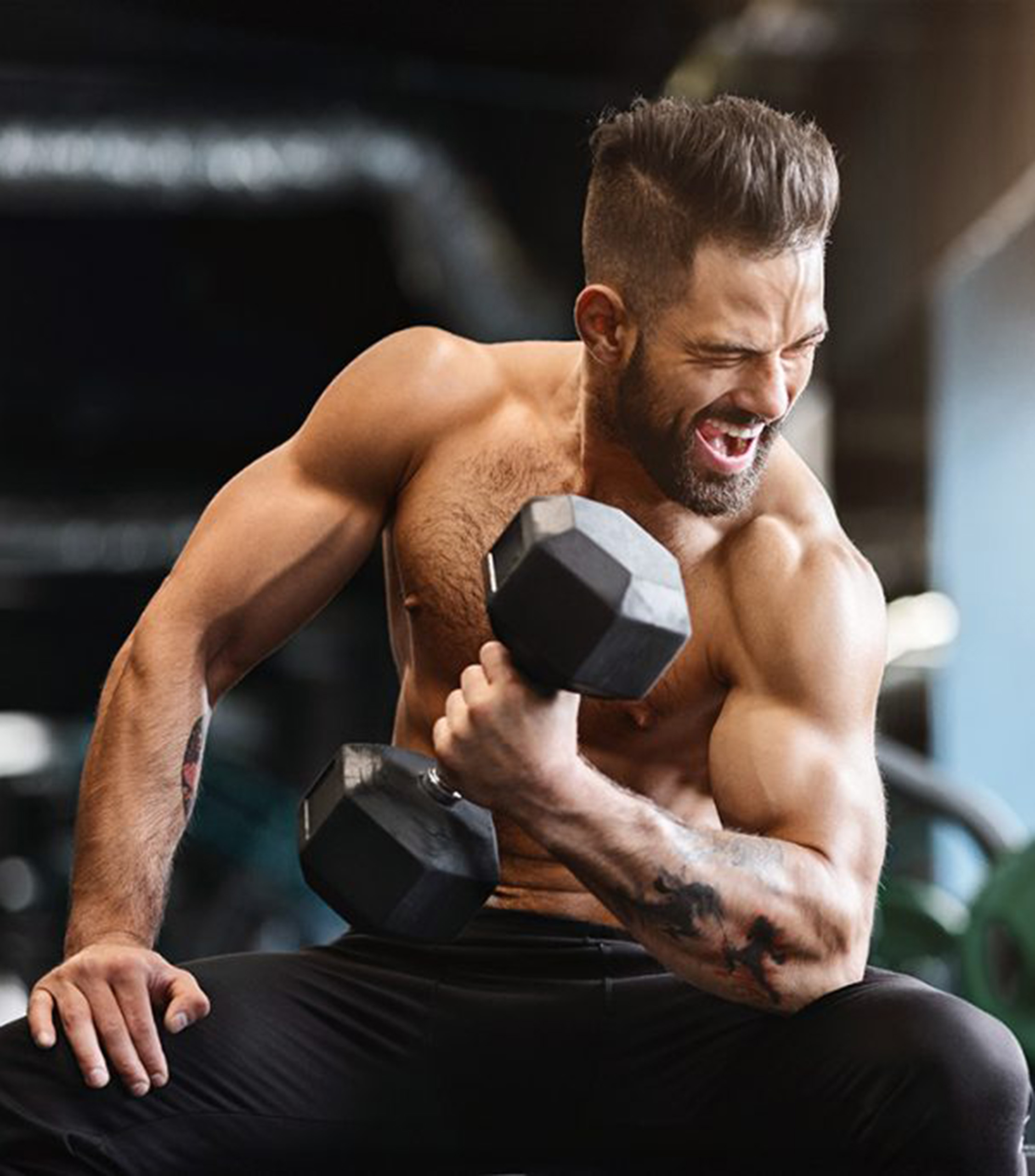 Muscular Guy Doing Bicep Curls